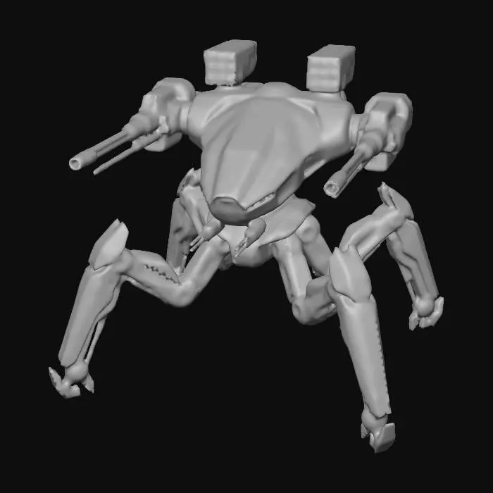 3D model for a robot with 8 legs. combat. battle. dystopic. photoreal