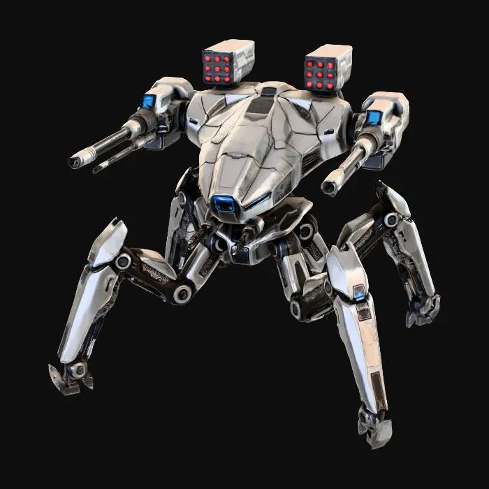 3D model for a robot with 8 legs. combat. battle. dystopic. photoreal