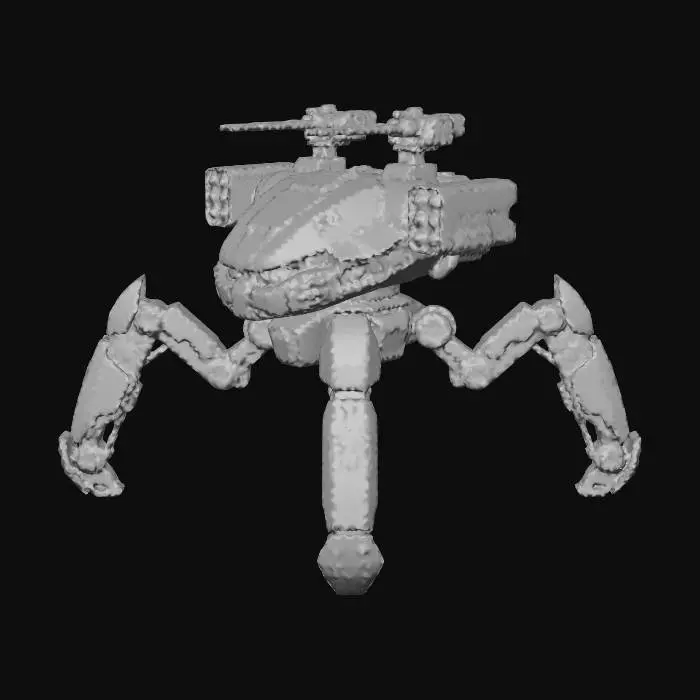 3D model for a robot with 8 legs. combat. battle. dystopic. photoreal