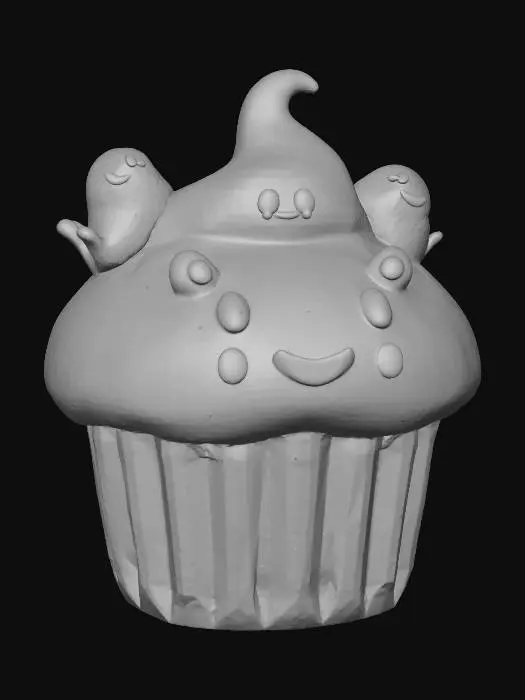 3D model for Haunted cupcake with tiny ghosts as frosting, cute chibi style., #Halloween2025#