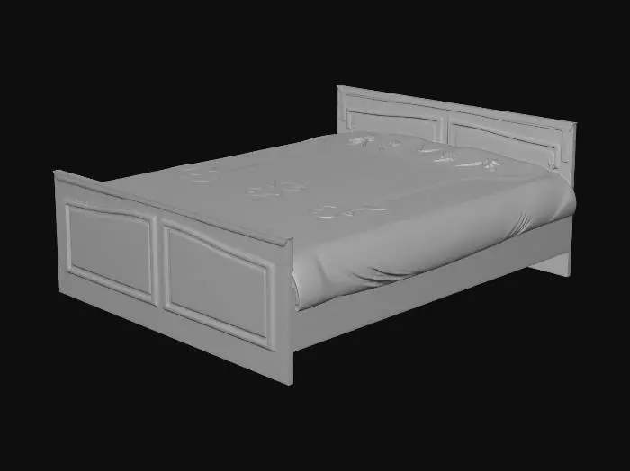 3D model for Wooden Bed with Floral Bedding