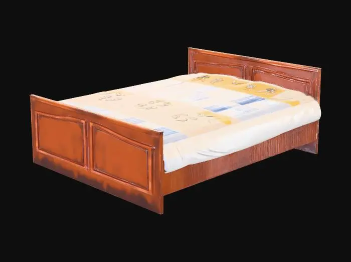 3D model for Wooden Bed with Floral Bedding