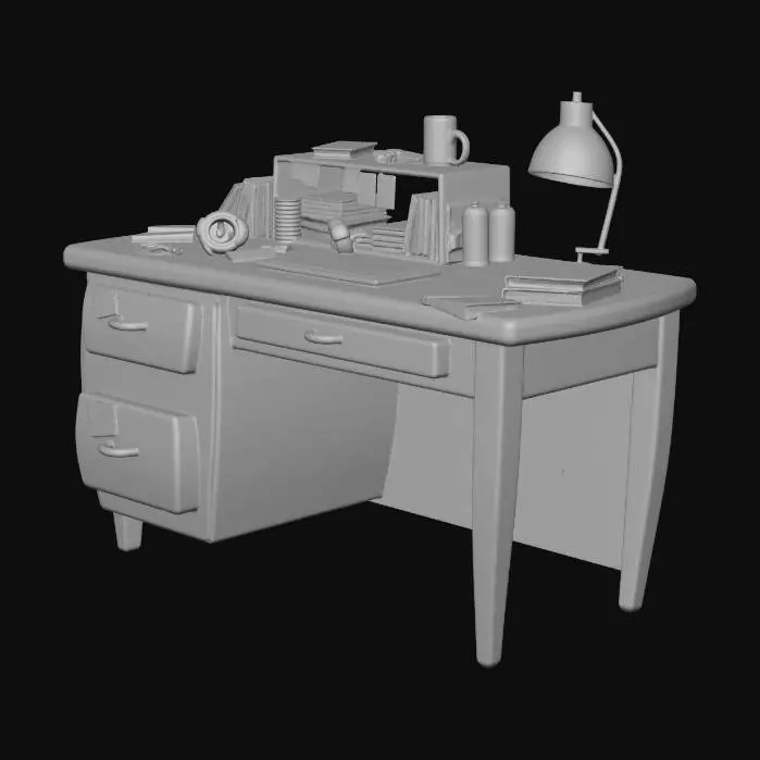 3D model for Cluttered Red Desk