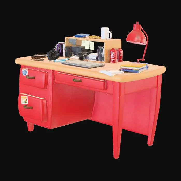 3D model for Cluttered Red Desk