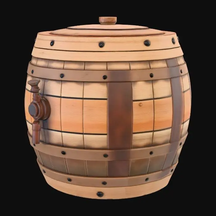 3D model for an old timey wooden whiskey  barrel