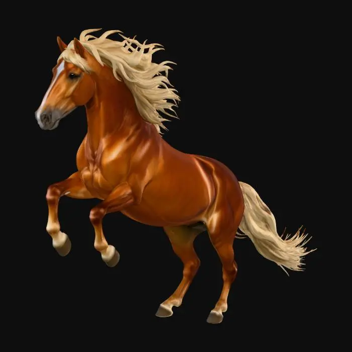 3D model for a chestnut horse with a flaxen mane and tail rearing up