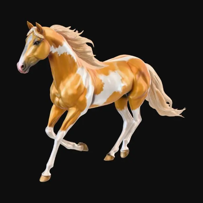 3D model for a palomino and white show horse trotting
