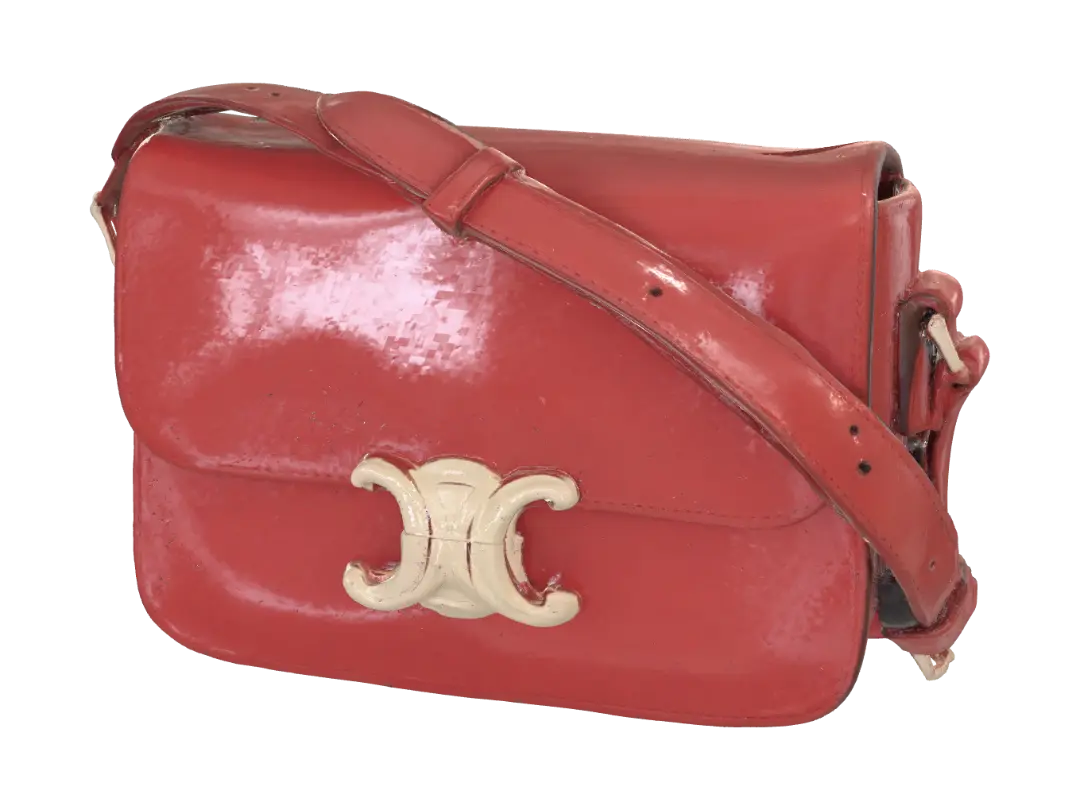 Celine red leather crossbody bag with gold logo clasp - Purse 3D model, vytvořený pomocí AI
