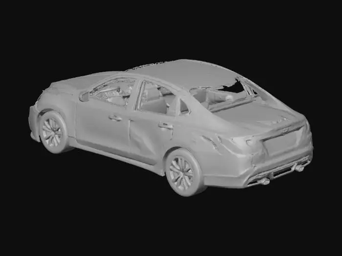 3D model for wrecked modern rusty car with flat tires