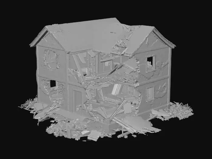 3D model for destroyed by an apocalypse house with smashed windows and no doors