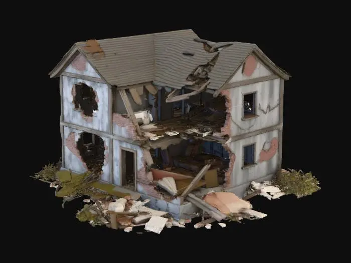 3D model for destroyed by an apocalypse house with smashed windows and no doors