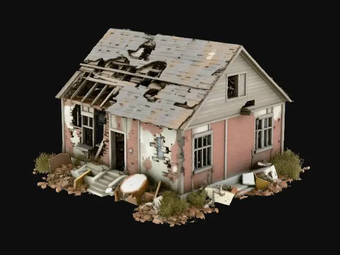 3D model for destroyed by an apocalypse house with smashed windows and no doors