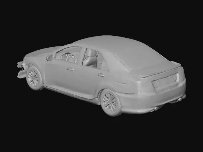 3D model for wrecked modern rusty car with flat tires
