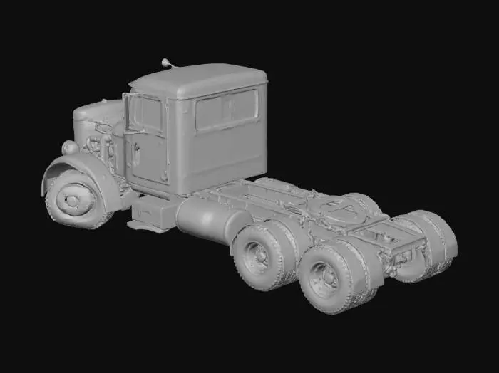 3D model for semi truck wrecked and rusting with flat tires and no glass and no trailer