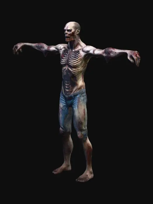 3D model for wounded apocalypse zombie with t-pose and no weapons