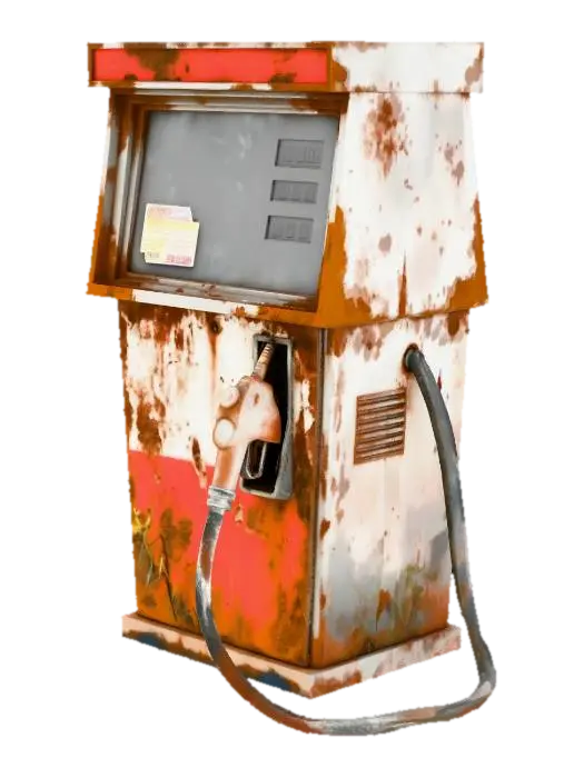 rusty modern gas station pump in apocalypse setting 3D model, vytvořený pomocí AI