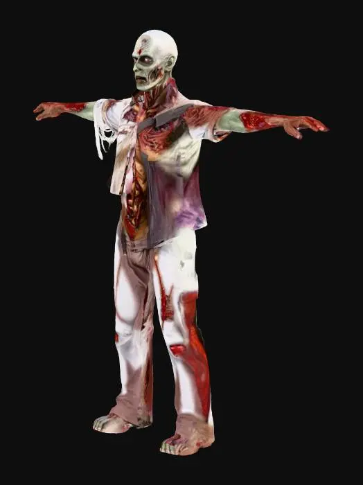3D model for wounded apocalypse zombie with t-pose and no weapons