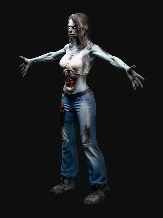3D model for female apocalypse zombie with no weapons and t-pose