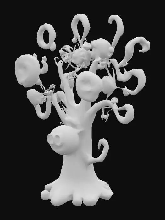 3D model for a whimsical lollypop tree with swirling candycane branches, wearing a playful expression, dancing and twirling its spiral-striped trunk while sprinkling sugar sparkles