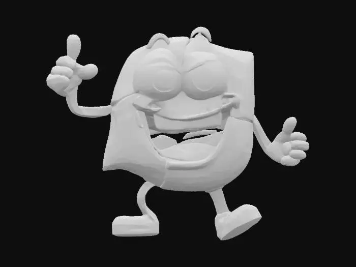 3D model for a cheerful Windows XP logo character dancing on bouncy legs, waving friendly arms, sporting a gleaming smile and playful cartoon eyes