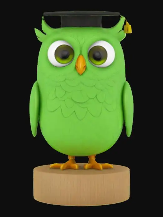 3D model for The Duolingo owl, bright green, ready to teach you a language