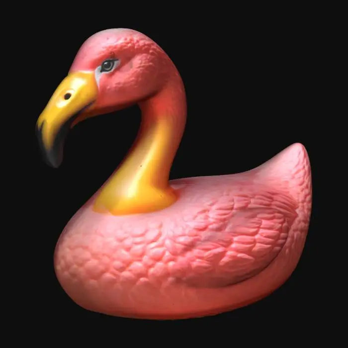 3D model for realistic flamingo, Highly Detailed, Ultra Realistic, Symmetrical Body, rubber duck style, rubber, floaty, bath toy