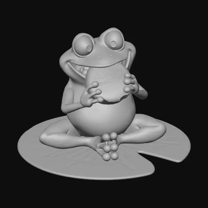 3D model for a funny cartoonish frog taking Dextro Energy glucose tablets