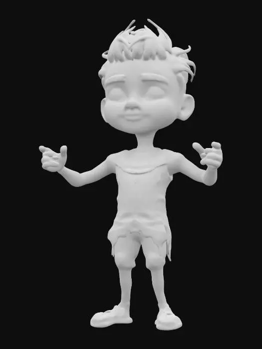 3D model for 
, The object is a stylized 3d character human figure standing in a "T" pose, wearing wet and tattered clothing with a glossy, water-soaked texture. pixar style.
