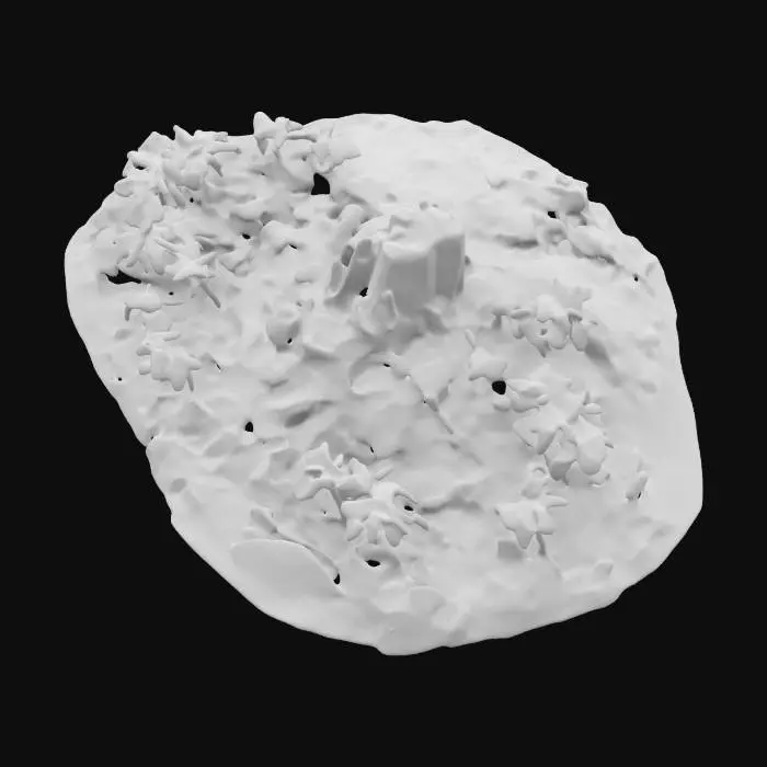 3D model for A large Island, most of it is sandy, with some rock out crops, some bushes, and lots of palm trees. highly stylized feature-film style.