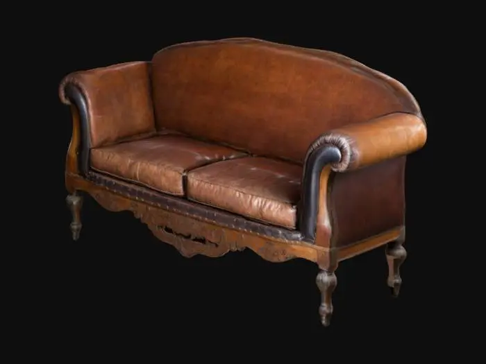 3D model for altes antikes sofa aus holz und lederbezug
