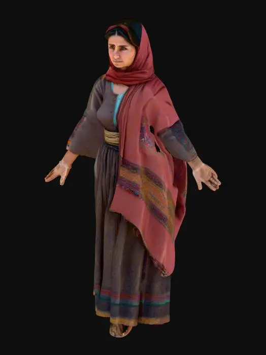 3D model for Afghan village woman. High res and realistic. In a T pose