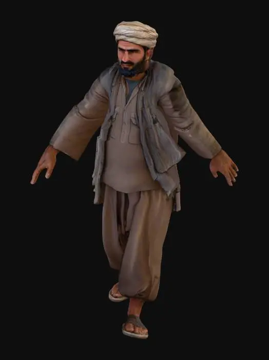 3D model for Afghan village worker. High res and realistic. In a T pose