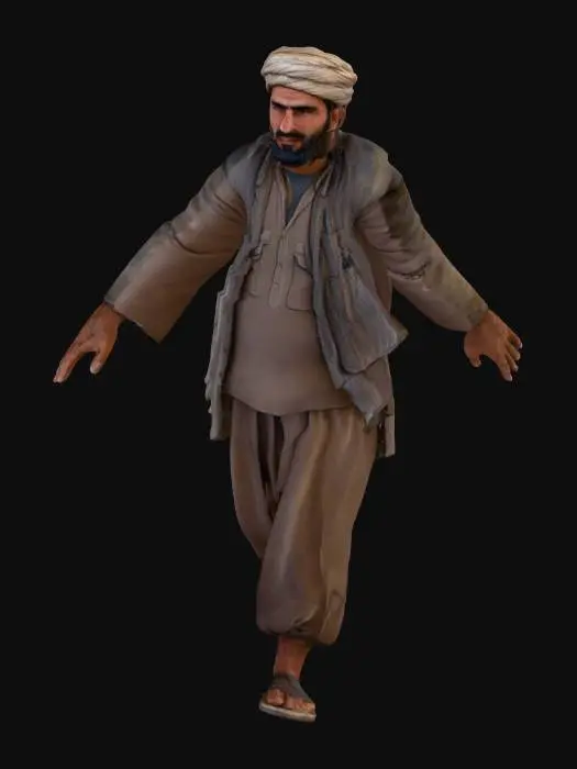 3D model for Afghan village worker. High res and realistic. In a T pose