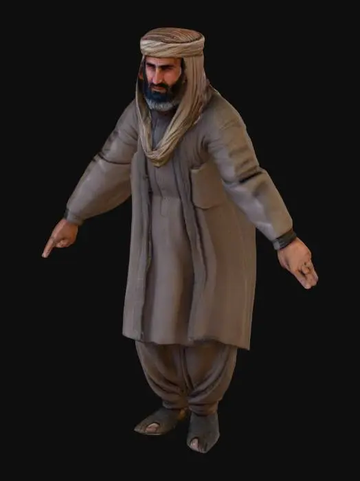 3D model for Afghan village civilian. High res and realistic. In a T pose