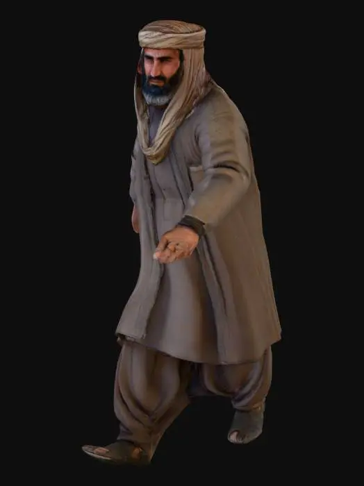 3D model for Afghan village civilian. High res and realistic. In a T pose
