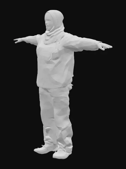 3D model for A working woman from the middle east, afghanistan, khaki clothes, full body view. Pose in a T Pose. Neutral face expression