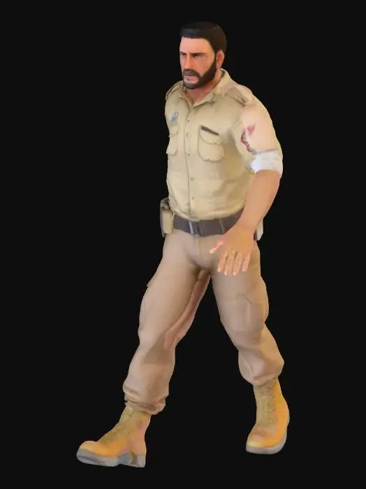 3D model for A fuel driver worker from the middle east, afghanistan, khaki clothes, full body view. Pose in a T Pose. Neutral face expression