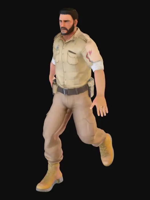 3D model for A fuel driver worker from the middle east, afghanistan, khaki clothes, full body view. Pose in a T Pose. Neutral face expression