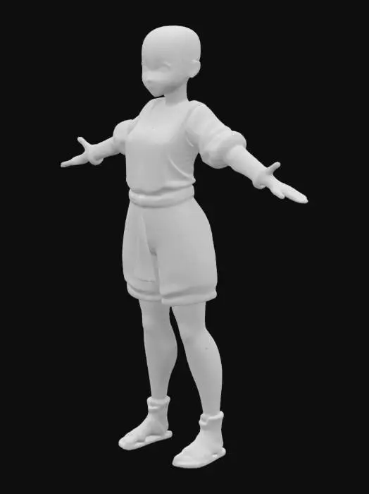 3D model for Ragnarök online bald female character basic clothing base mesh A-pose T-pose arms out to side