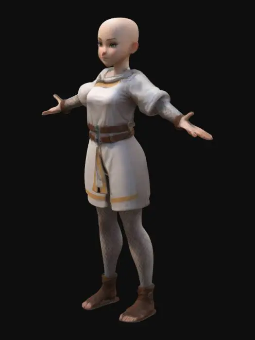 3D model for Ragnarök online bald female character basic clothing base mesh A-pose T-pose arms out to side