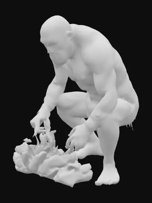 3D model for Crea un uomo di neanderthal mentre sta accendedo il fuoco con le pietre focaie. Rispetta i tratti somatici dei neanderthal
