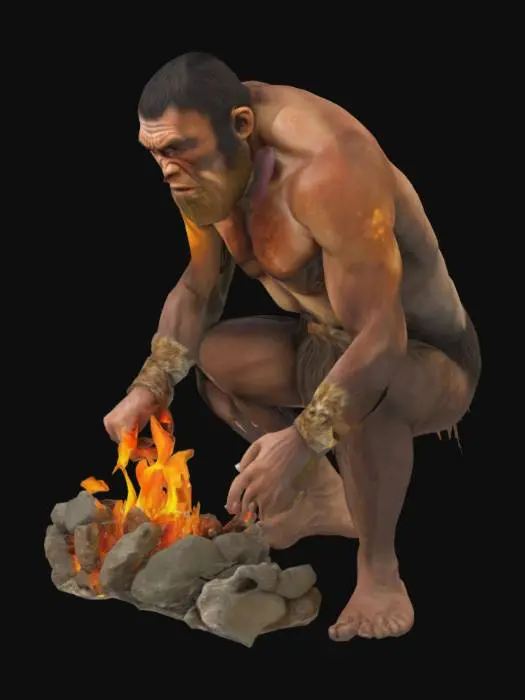 3D model for Crea un uomo di neanderthal mentre sta accendedo il fuoco con le pietre focaie. Rispetta i tratti somatici dei neanderthal
