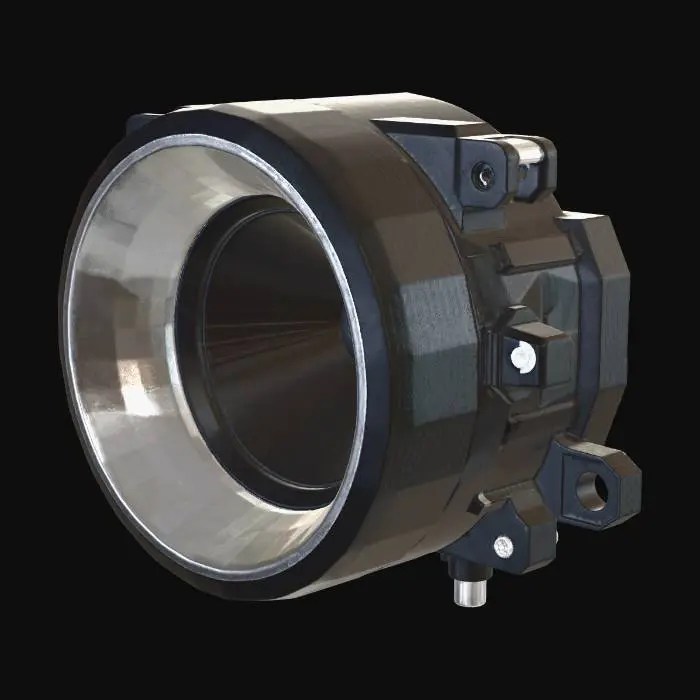 3D model for Generate a high-detail, manifold 3D mesh of a 2012 Land Rover LR2 (L359) Freestyle fog light housing mount. The geometry must include the cylindrical internal sleeve for a 90mm fog lamp unit and the surrounding triangular-profile bezel that seats into the front bumper. Focus on the rear structural architecture: include three integrated plastic clip-tabs for snap-fit installation and two screw-boss reinforcements for vertical adjustment alignment. The front face should feature the signature 'Freestyle' recessed honeycomb texture or smooth matte finish transition. Geometry must be non-manifold, watertight, and optimized for STL/OBJ export with a focus on dimensional accuracy for the mounting flange. Model the fog lamp housing only (ignore the rover)