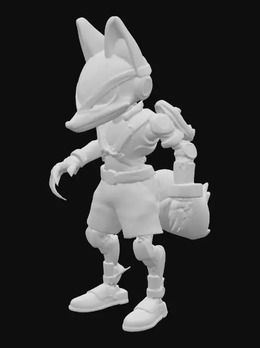 3D model for робот лис красного цвета  черная повязка на левом глазу коричневы шорты вместо левый руки крюк 
 