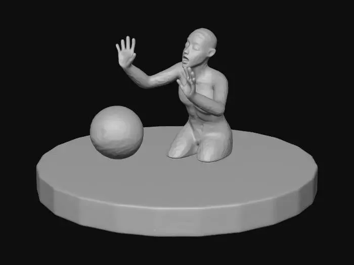 3D model for crystal sphere with a being trapped inside trying to break out