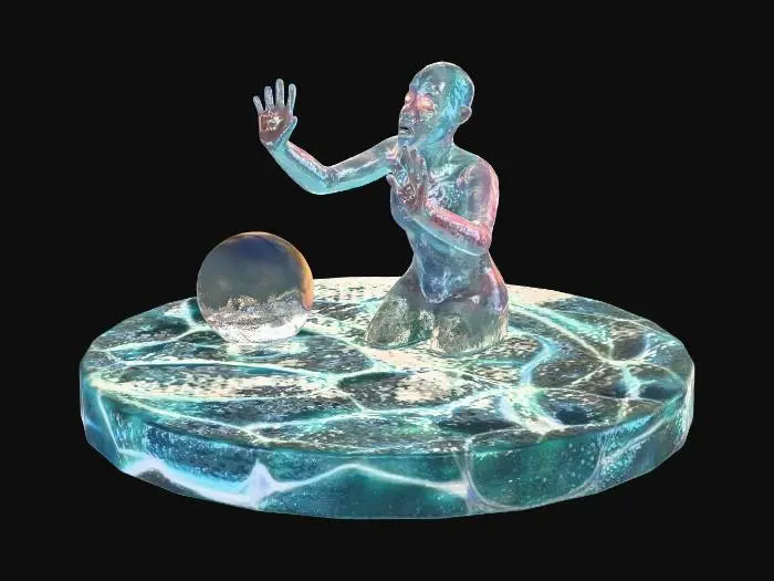 3D model for crystal sphere with a being trapped inside trying to break out