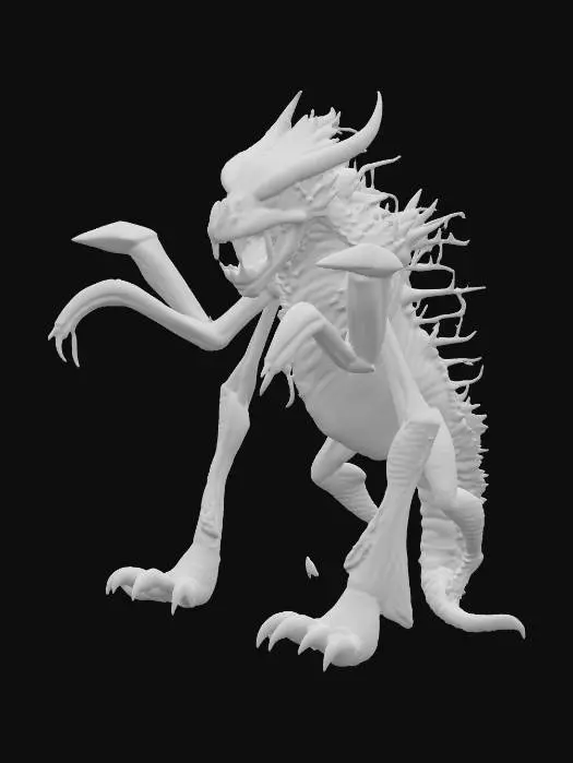 3D model for create a 6 limbed beast with its legs like lightning bolts to walk on. make it scary looking and fierce