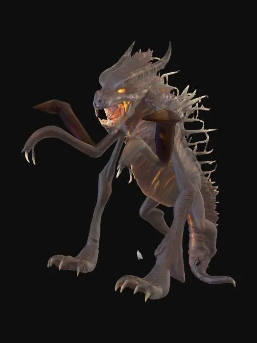 3D model for create a 6 limbed beast with its legs like lightning bolts to walk on. make it scary looking and fierce