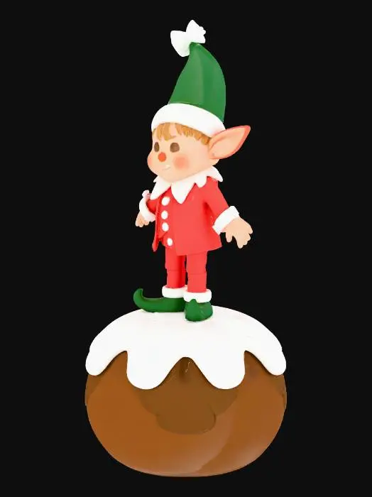3D model for Xmas elf climbing on top of a xmas pudding