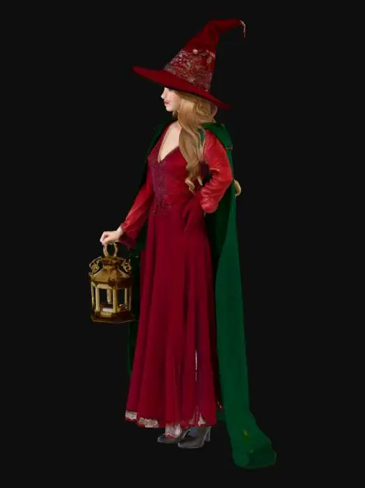 3D model for Create an ultra-realistic Christmas studio portrait with a festive candy-cane theme.
The image should look like a professional holiday photoshoot shot on a 55mm lens, shallow depth of field, crisp focus, studio lighting, 8K realism.
The woman closely resembles the reference photo and keeps the same facial structure, eye shape, nose, lips, and overall appearance. Maintain her natural likeness and proportions without exaggeration.
She is wearing a long, flowing Christmas witch dress in red or green with festive details such as subtle sparkles, embroidered winter patterns, or magical accents. She also wears a matching Christmas witch hat in the same colour and style, decorated with seasonal touches like ribbon, faux snow, or tiny ornaments.
She holds either a glowing witchy Christmas lantern